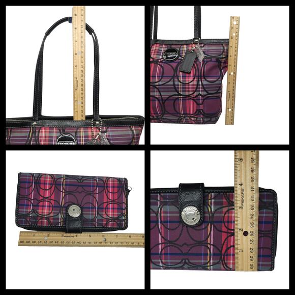 Coach Purse Wallet Set Hot Pink Purple Plaid Tartan Hobo Shoulder Sparkly 2010 - Picture 15 of 15